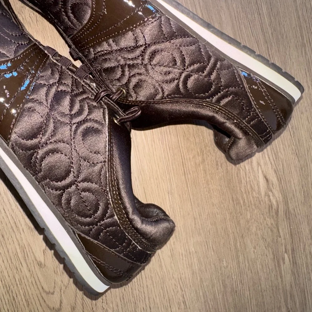 Coach Kellee Brown Quilted Satin And Patent Leather Trim Sneakers Women’s Sz 6.5